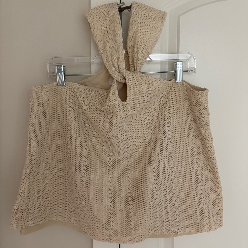 Beige Crochet Keyhole Halter Top, Racerback, Relaxed Size Medium from LOFT Lined - Picture 3 of 11